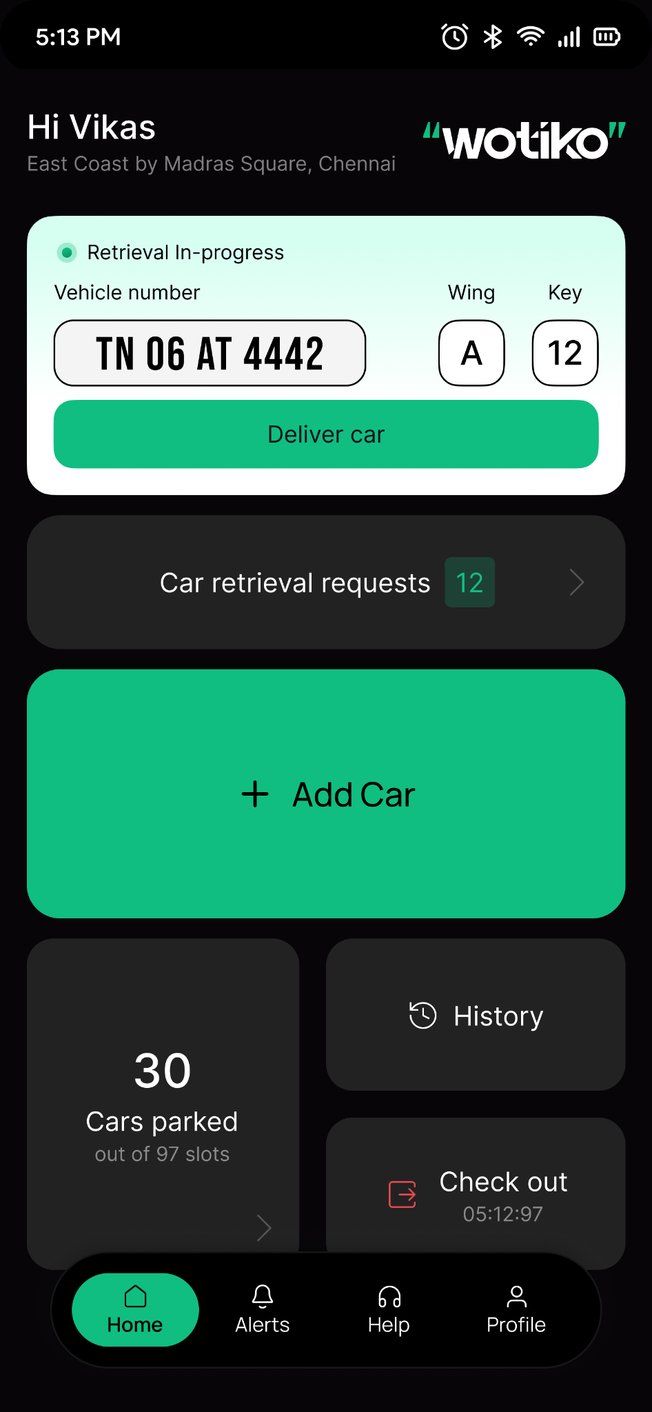 Wotiko driver app home screen