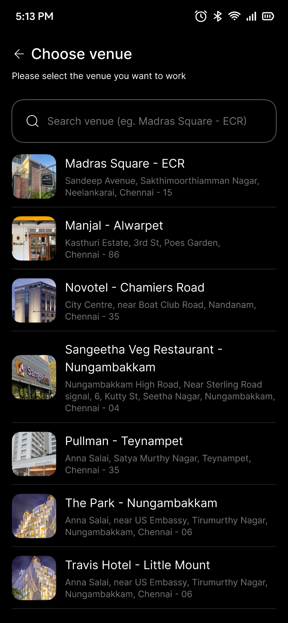 Wotiko choose venue screen
